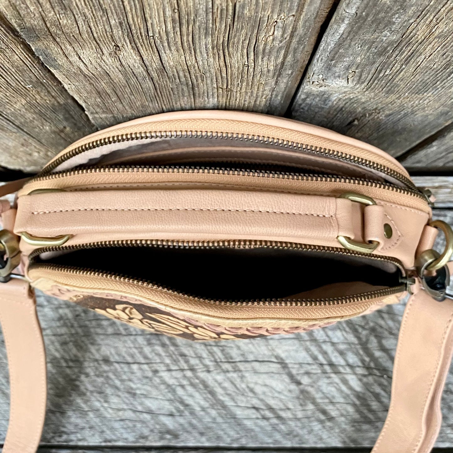 Carved Leather Round Bag