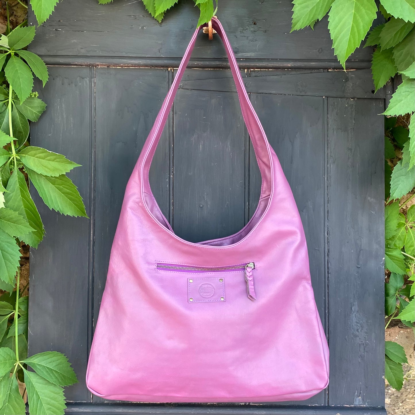 Coloured Leather Wide Strap Slouch Bag
