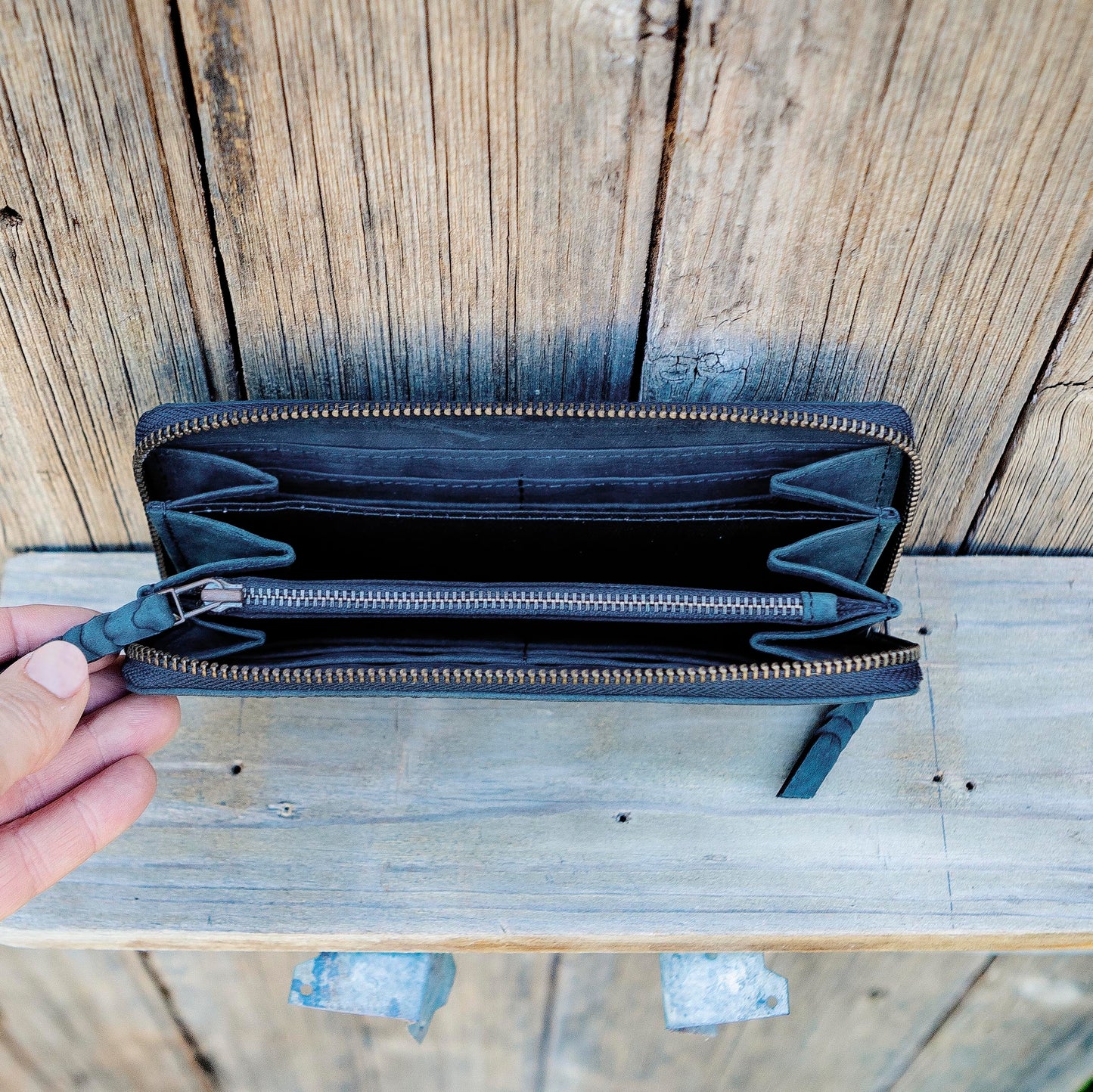Slender Zippered Leather Purse / Wallet