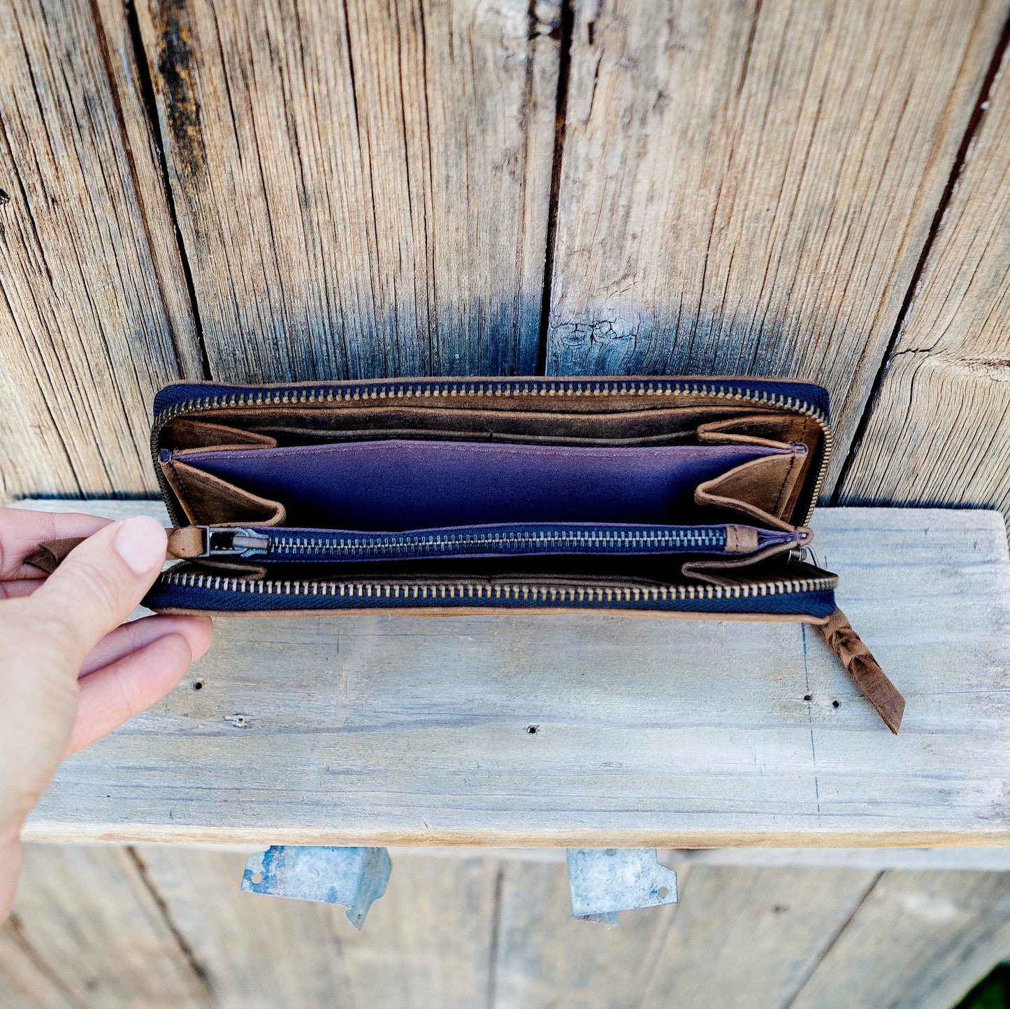 Slender Zippered Leather Purse / Wallet