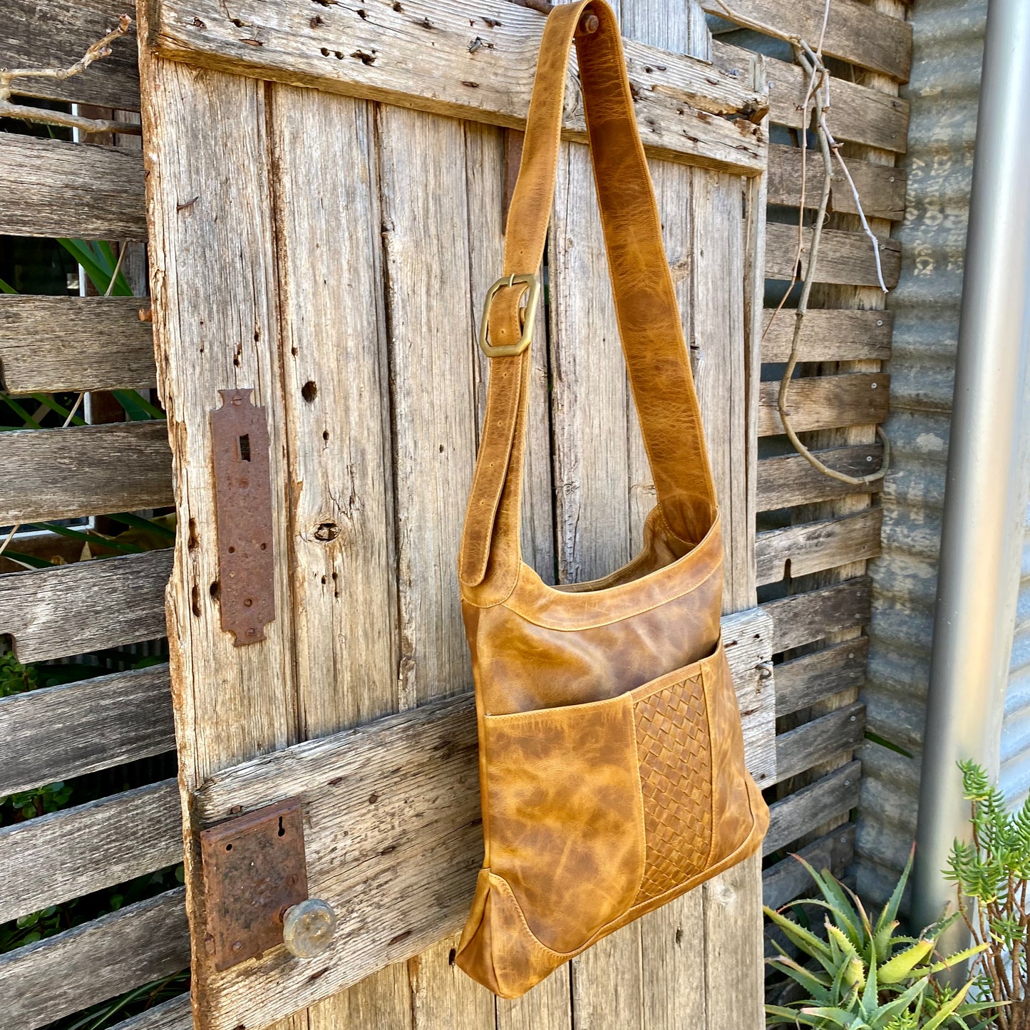 Wide Buckle Strap Leather Shoulder Bag
