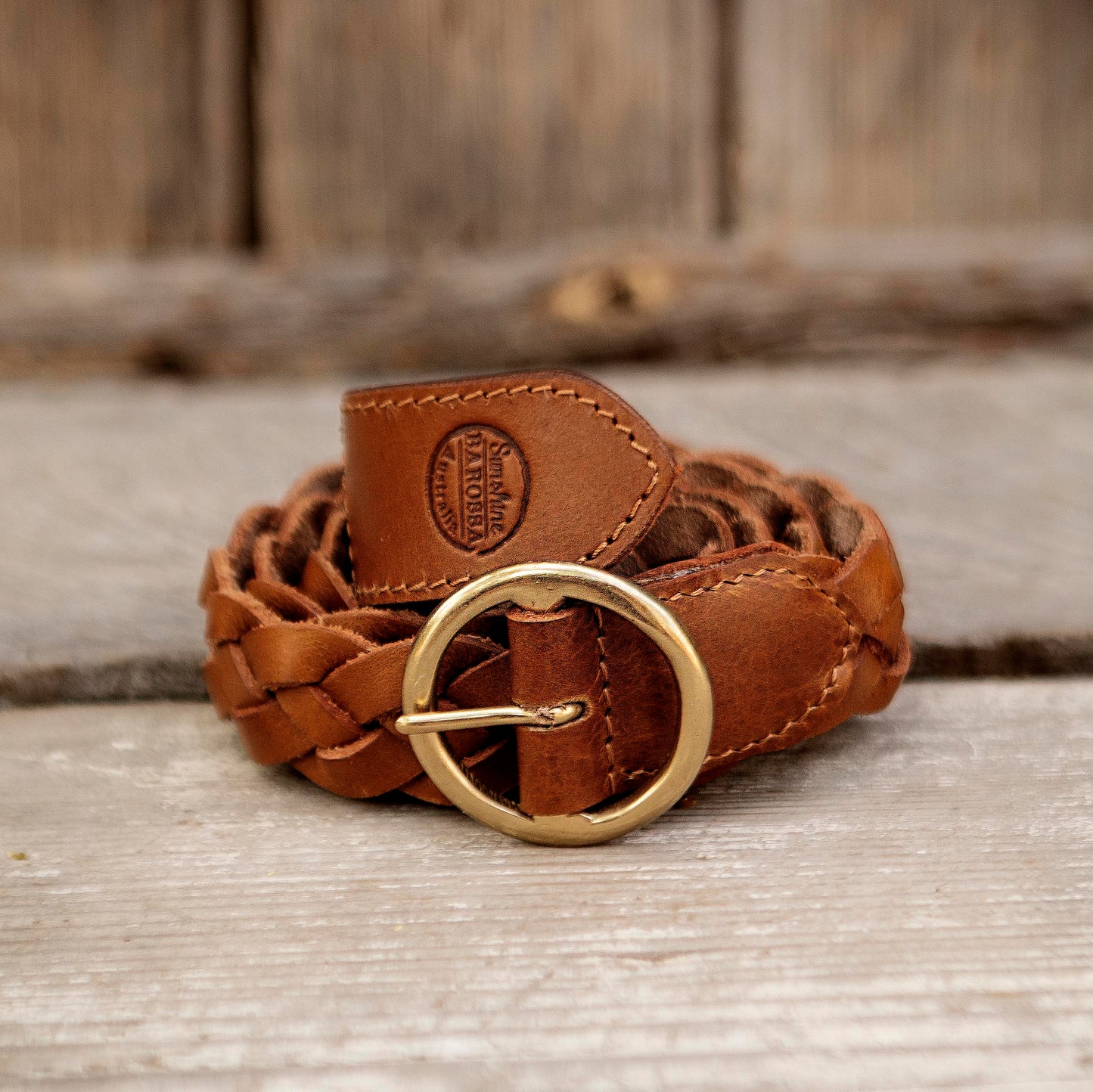 Tan Thick Plait Leather Belt
