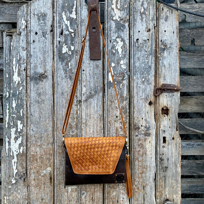 Double Compartment Woven Flap Clutch