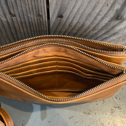A Leather Double Compartment Clutch