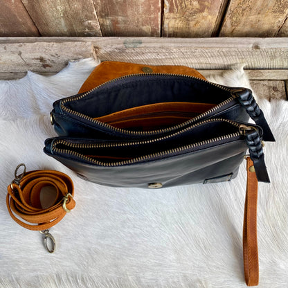 Double Compartment Woven Flap Clutch