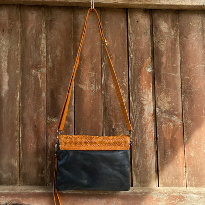 Double Compartment Woven Flap Clutch