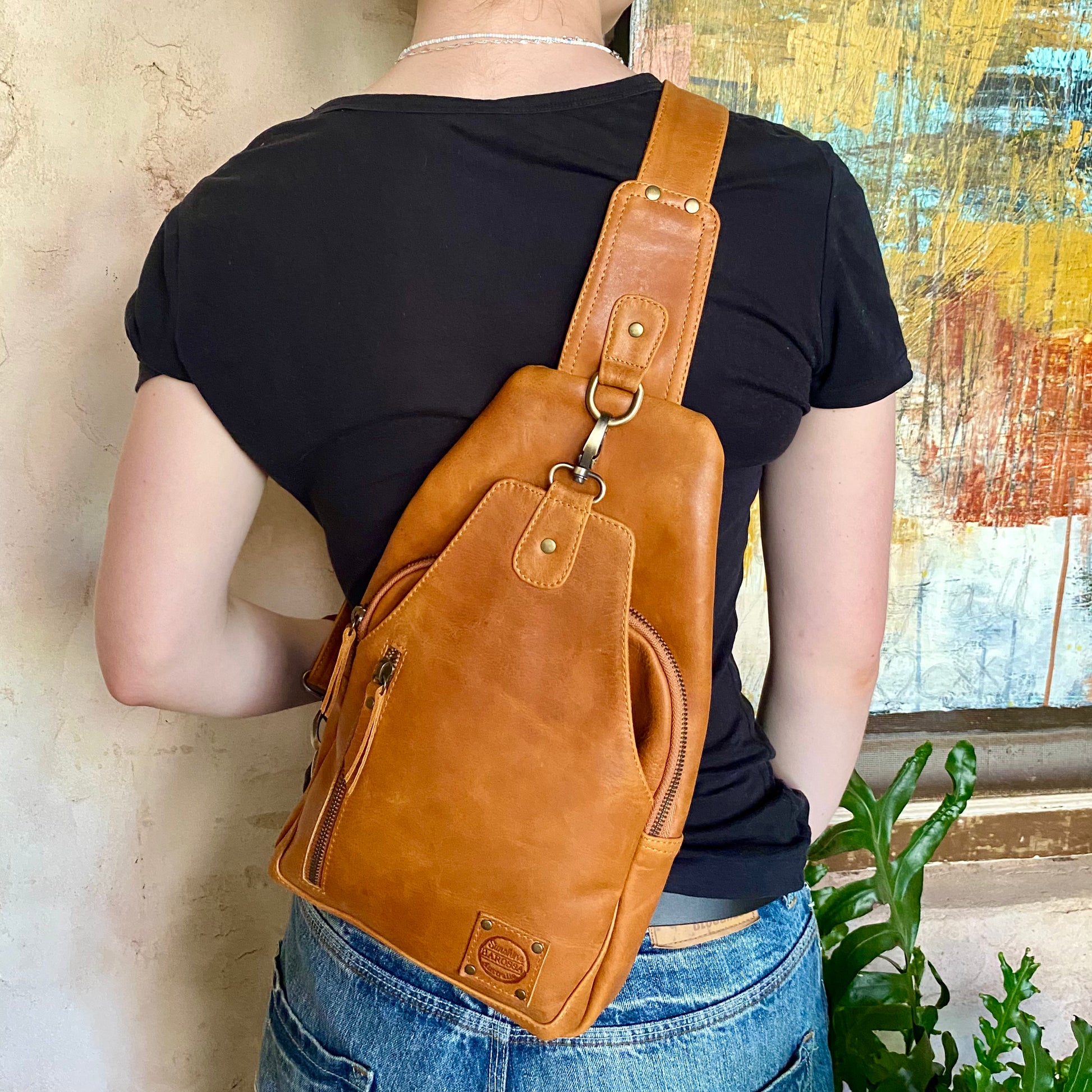 Leather sling bag australia sales
