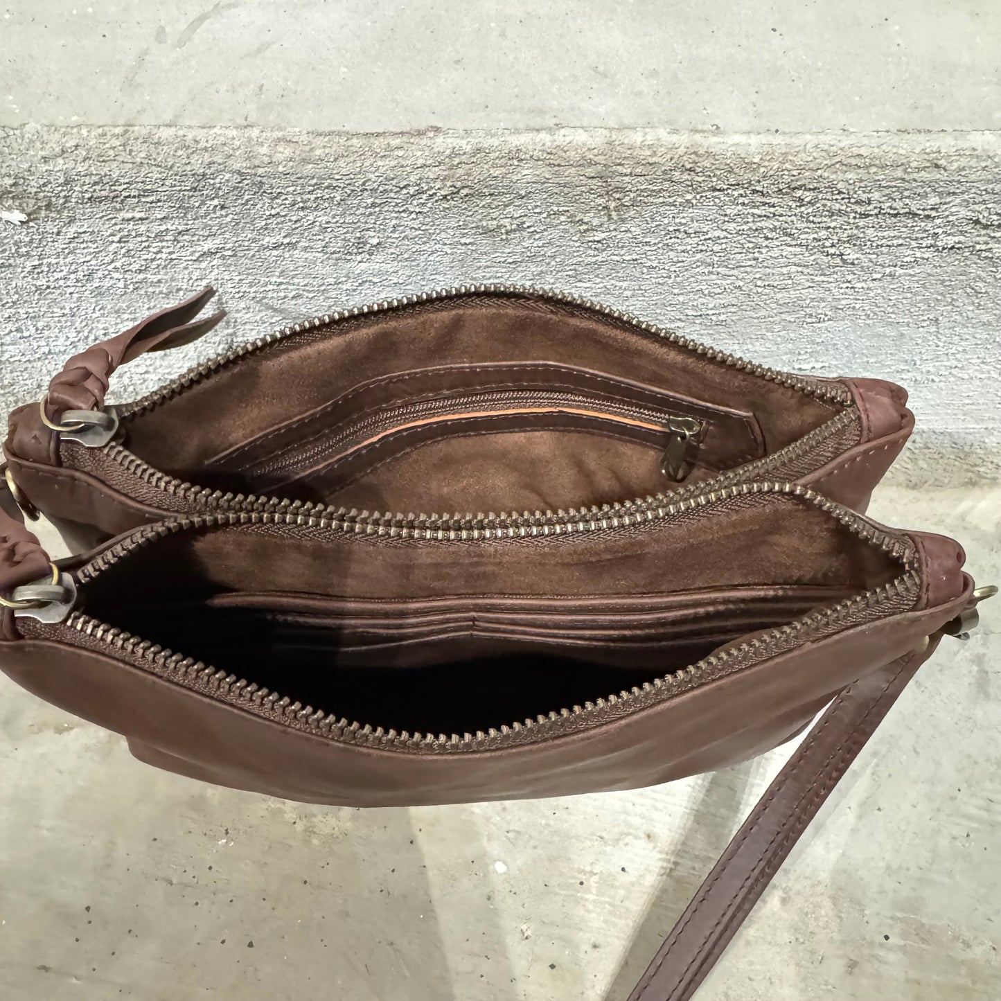 A Leather Double Compartment Clutch