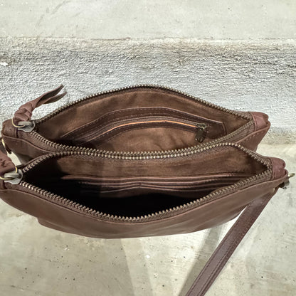 A Leather Double Compartment Clutch