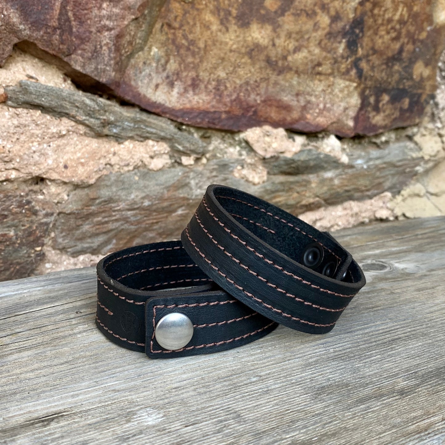 Stitched Leather Wrist Snap Cuff