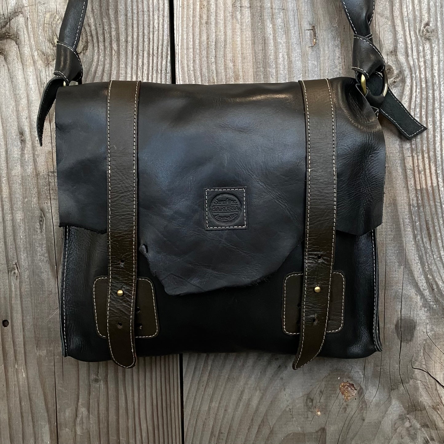 Soft Leather Satchel with Fastener