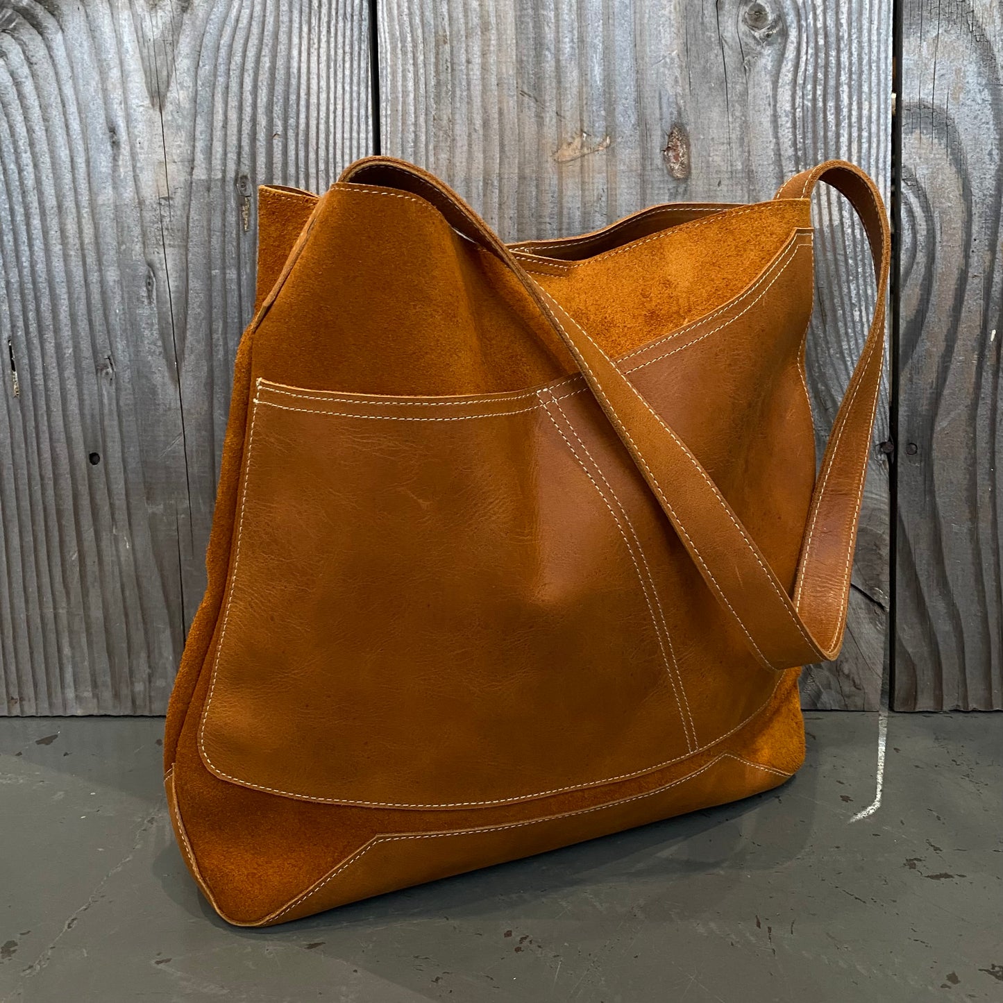 Drink Bottle Pocket Suede & Leather Tote