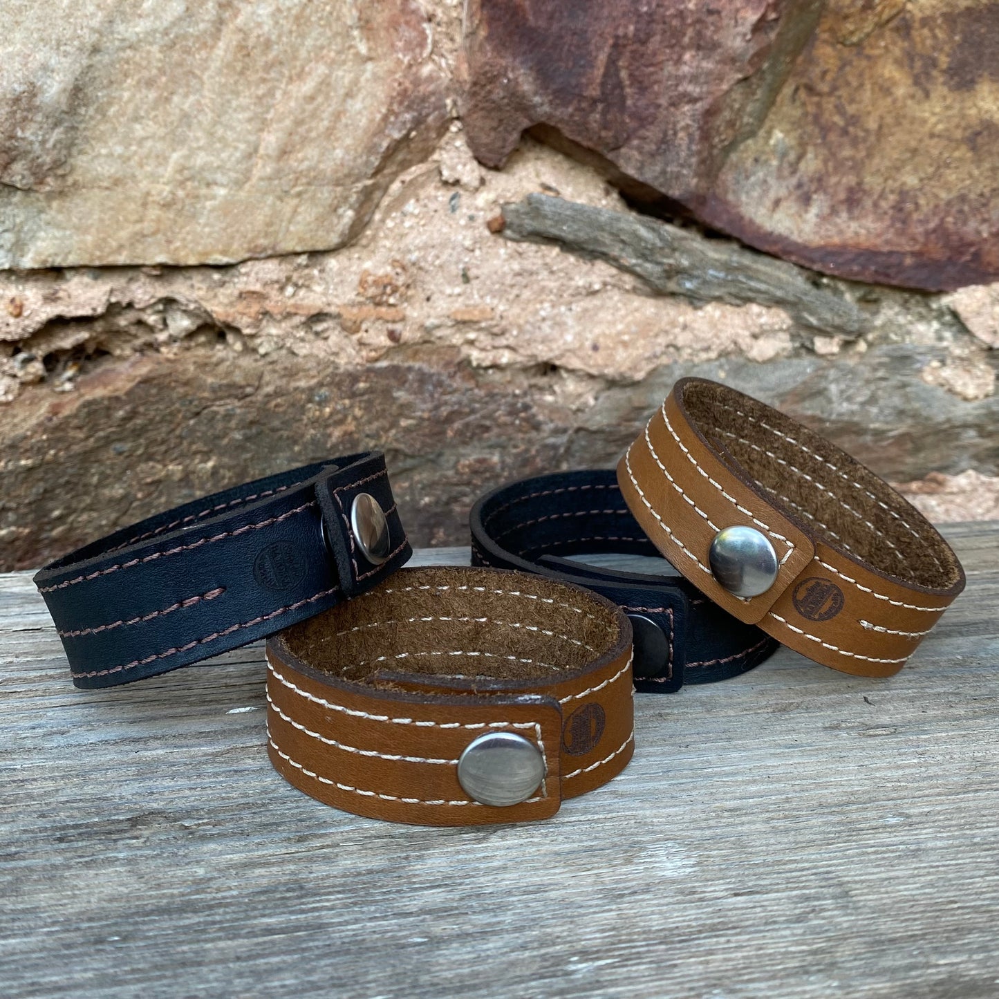 Stitched Leather Wrist Snap Cuff