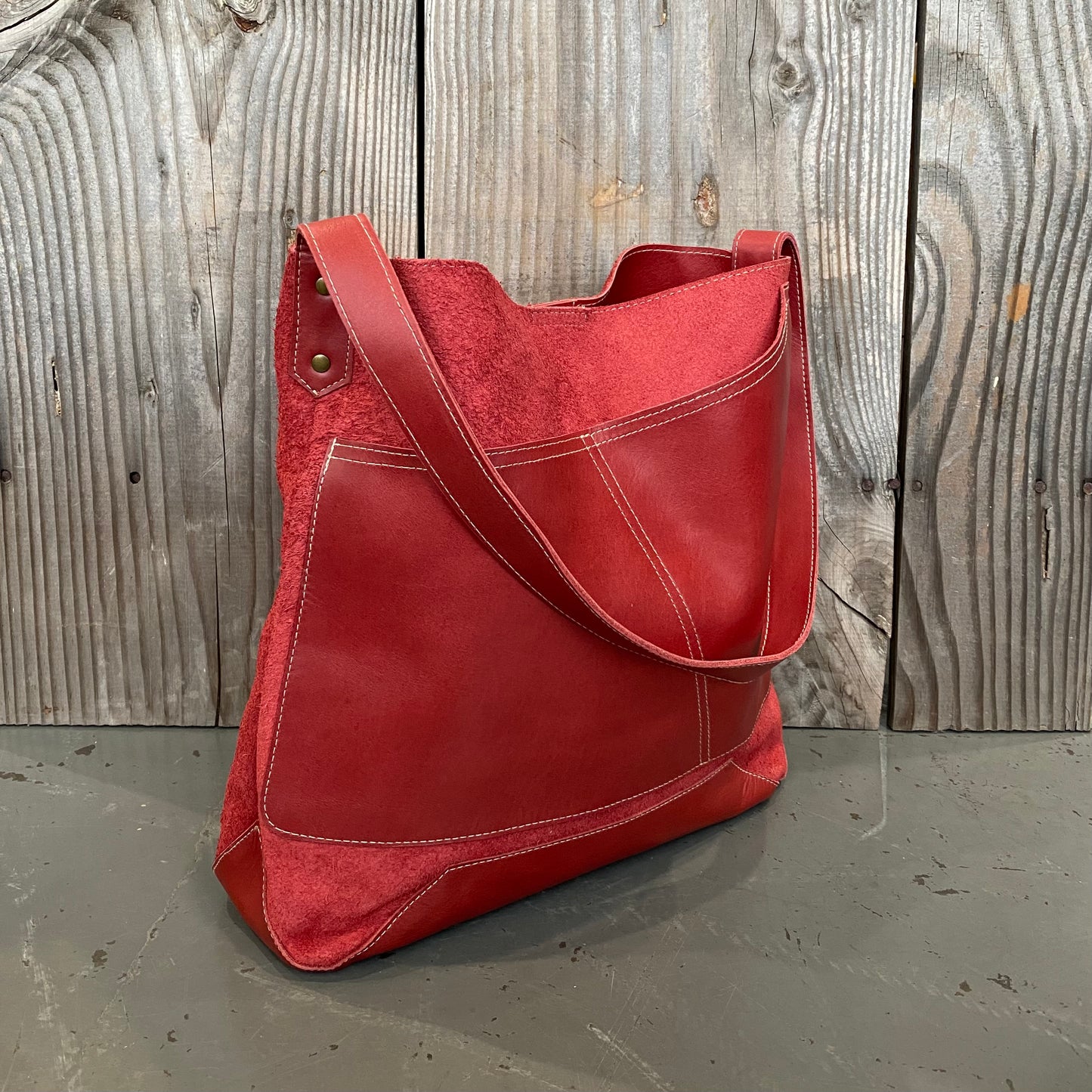 Drink Bottle Pocket Suede & Leather Tote