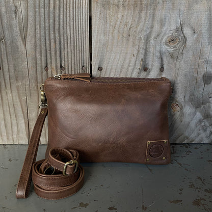 A Leather Double Compartment Clutch