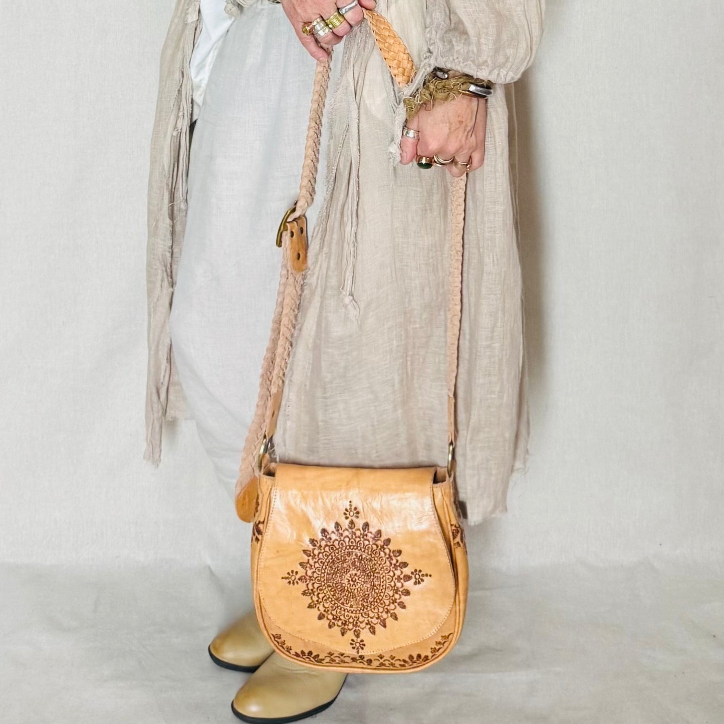 Retro Vibes Carved Leather Handbag