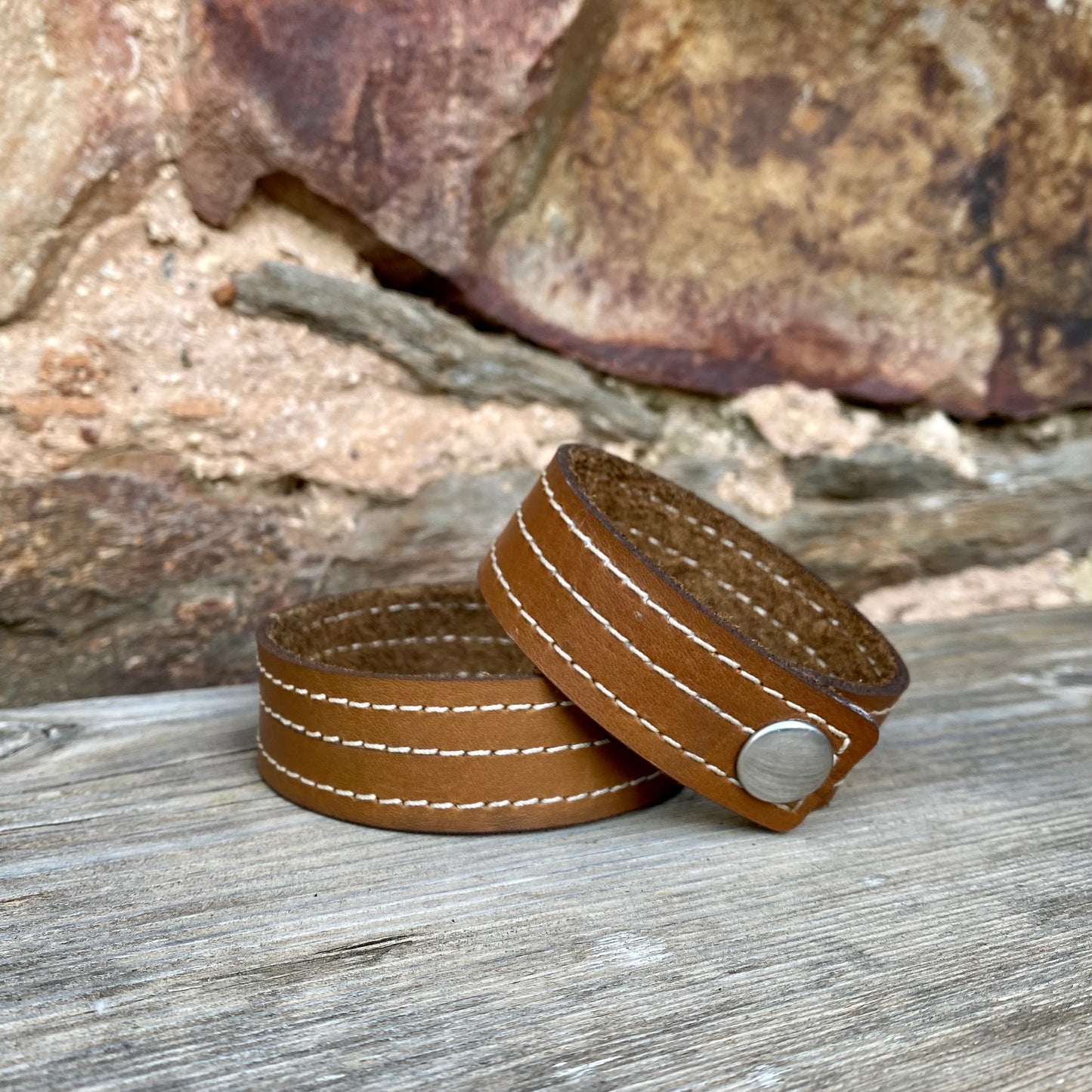 Stitched Leather Wrist Snap Cuff