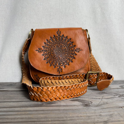 Retro Vibes Carved Leather Handbag