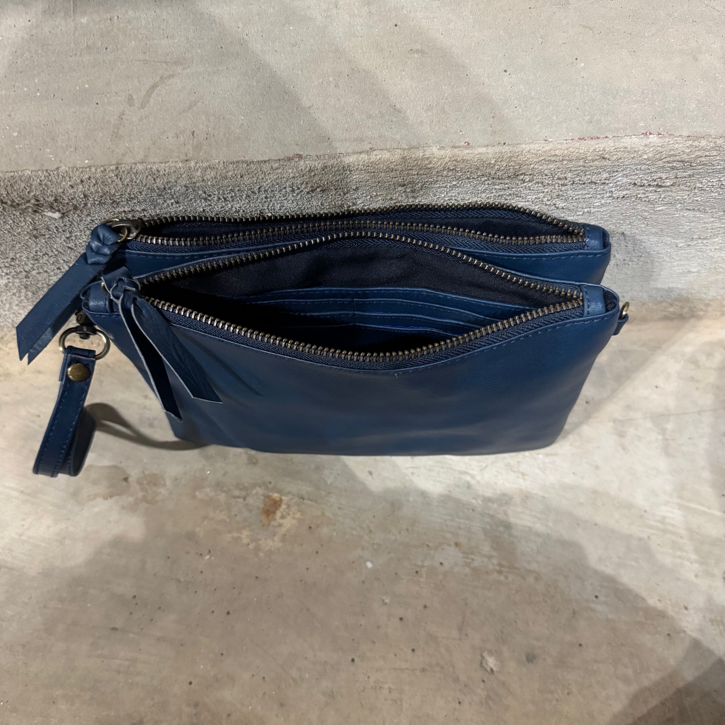A Leather Double Compartment Clutch