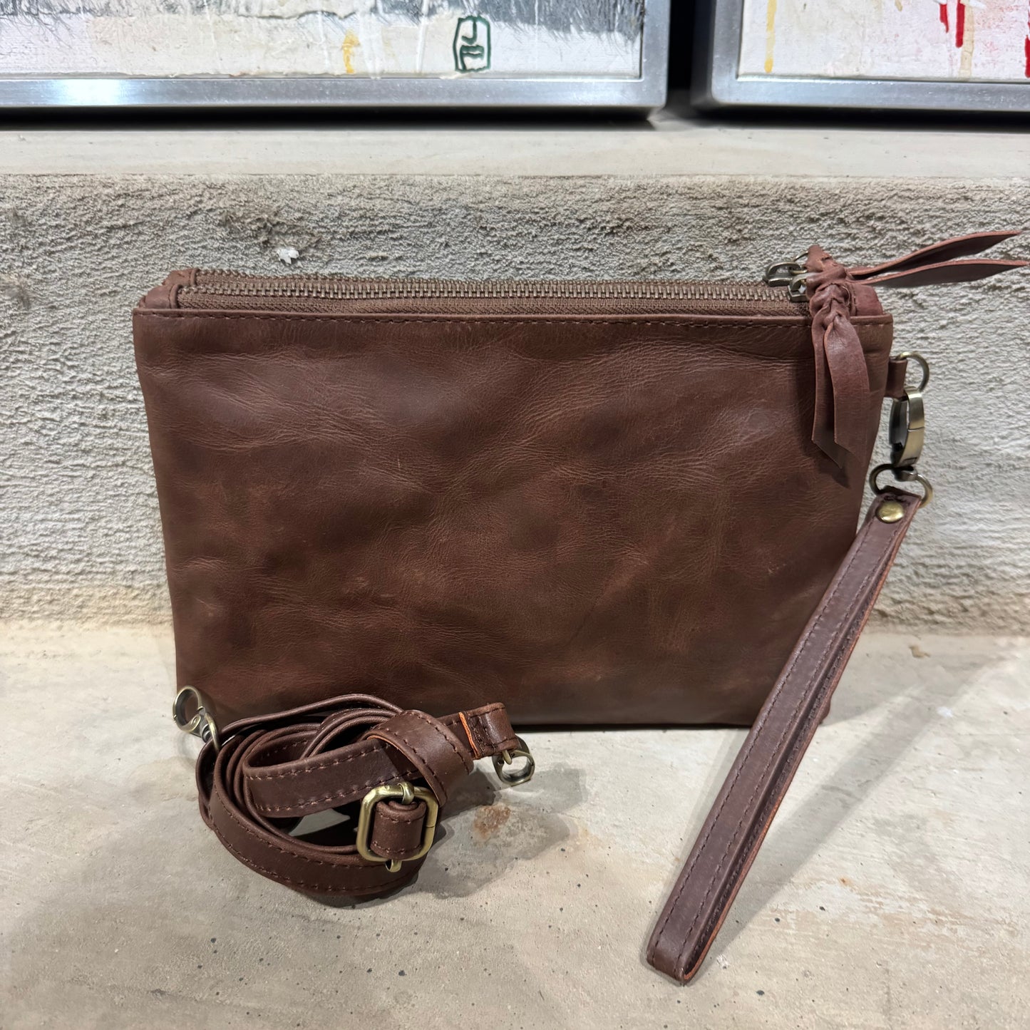 A Leather Double Compartment Clutch