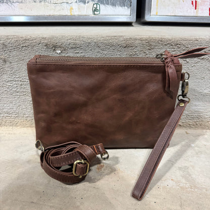 A Leather Double Compartment Clutch