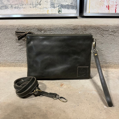A Leather Double Compartment Clutch