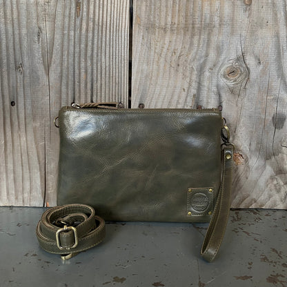 A Leather Double Compartment Clutch