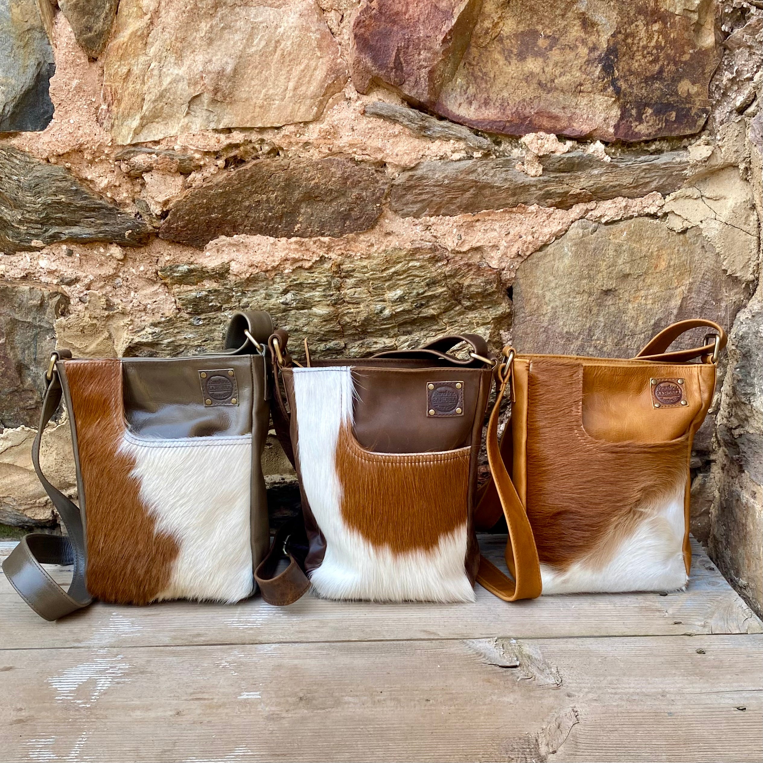 Cusco- Brown and White Cowhide Bag with Tooling and Fringes - Cowhide Bags  Australia