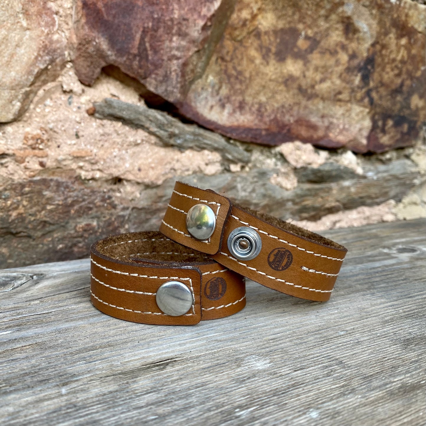 Stitched Leather Wrist Snap Cuff