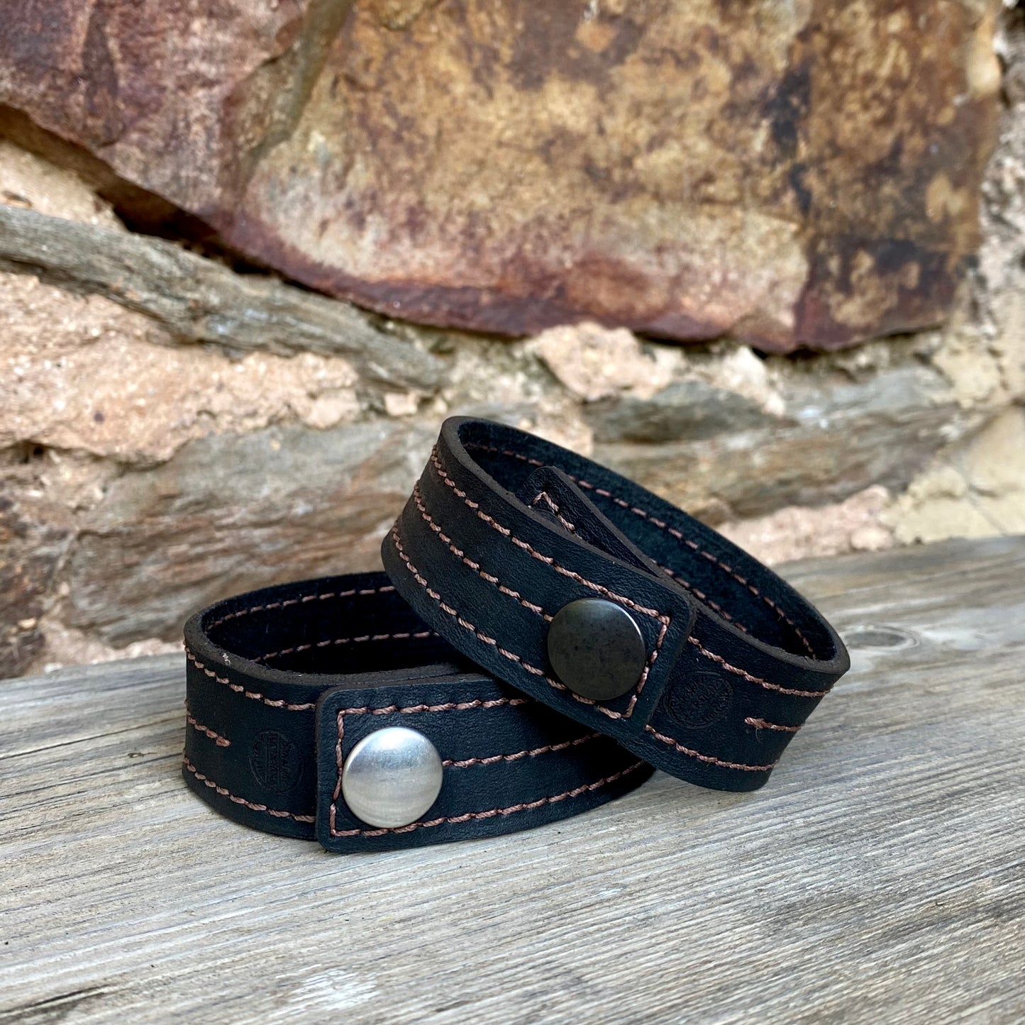 Stitched Leather Wrist Snap Cuff