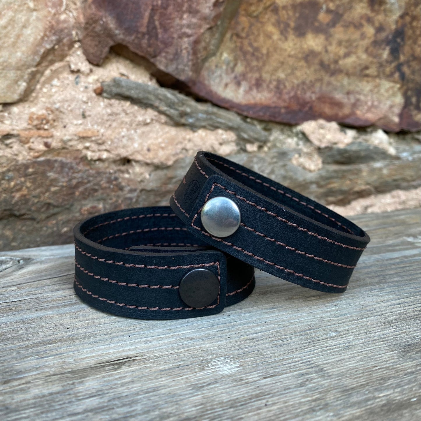 Stitched Leather Wrist Snap Cuff