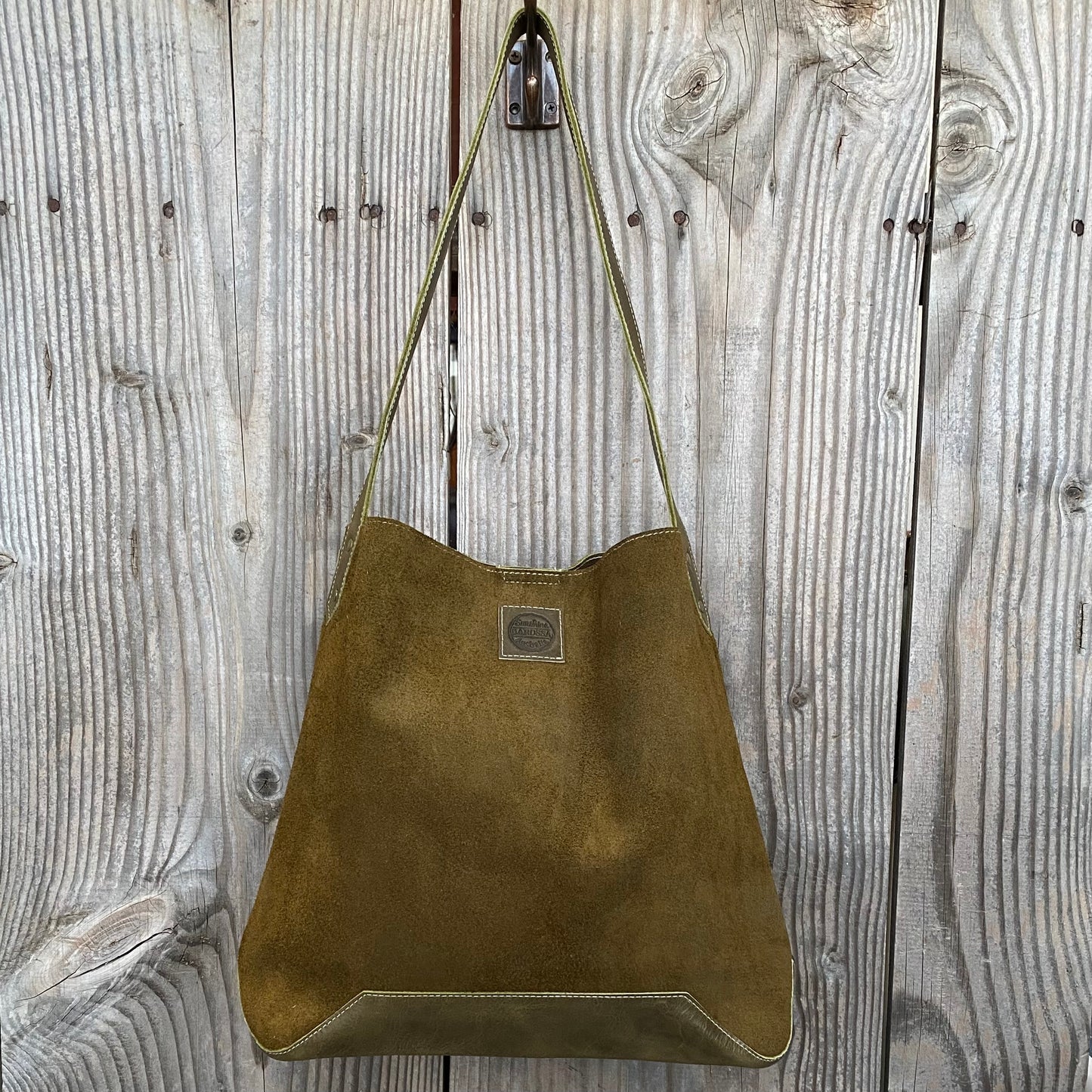 Drink Bottle Pocket Suede & Leather Tote