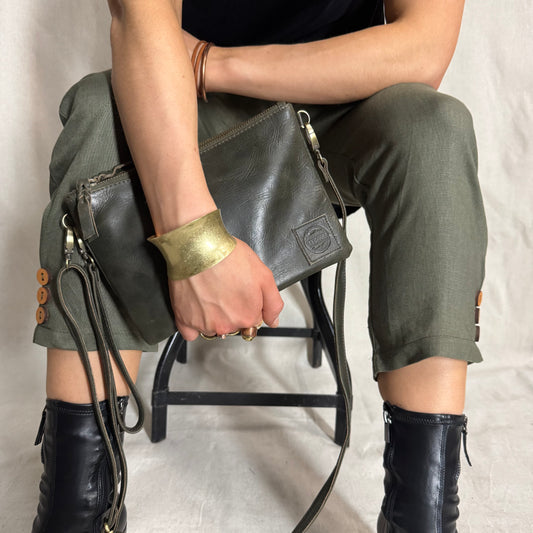 A Leather Double Compartment Clutch