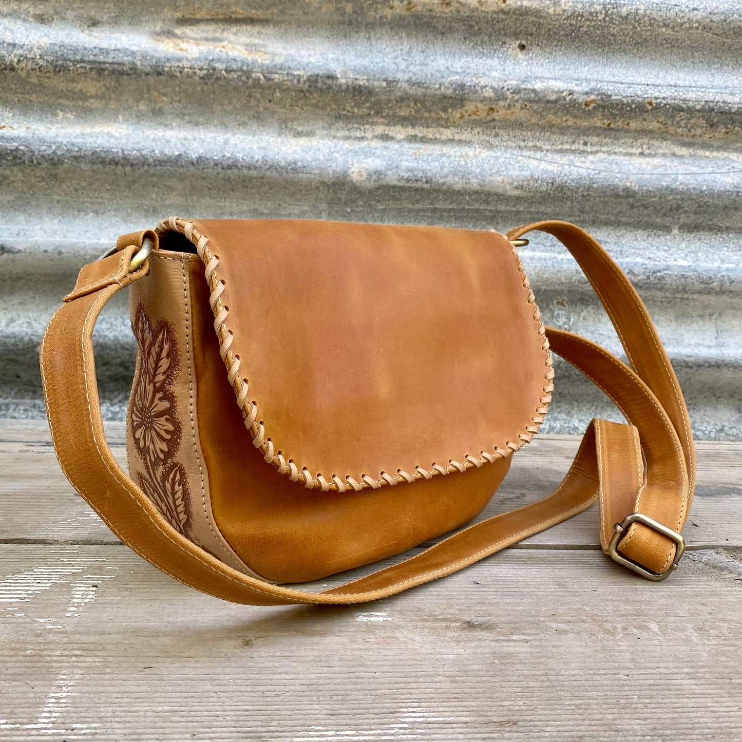 Carved Leather Handbag