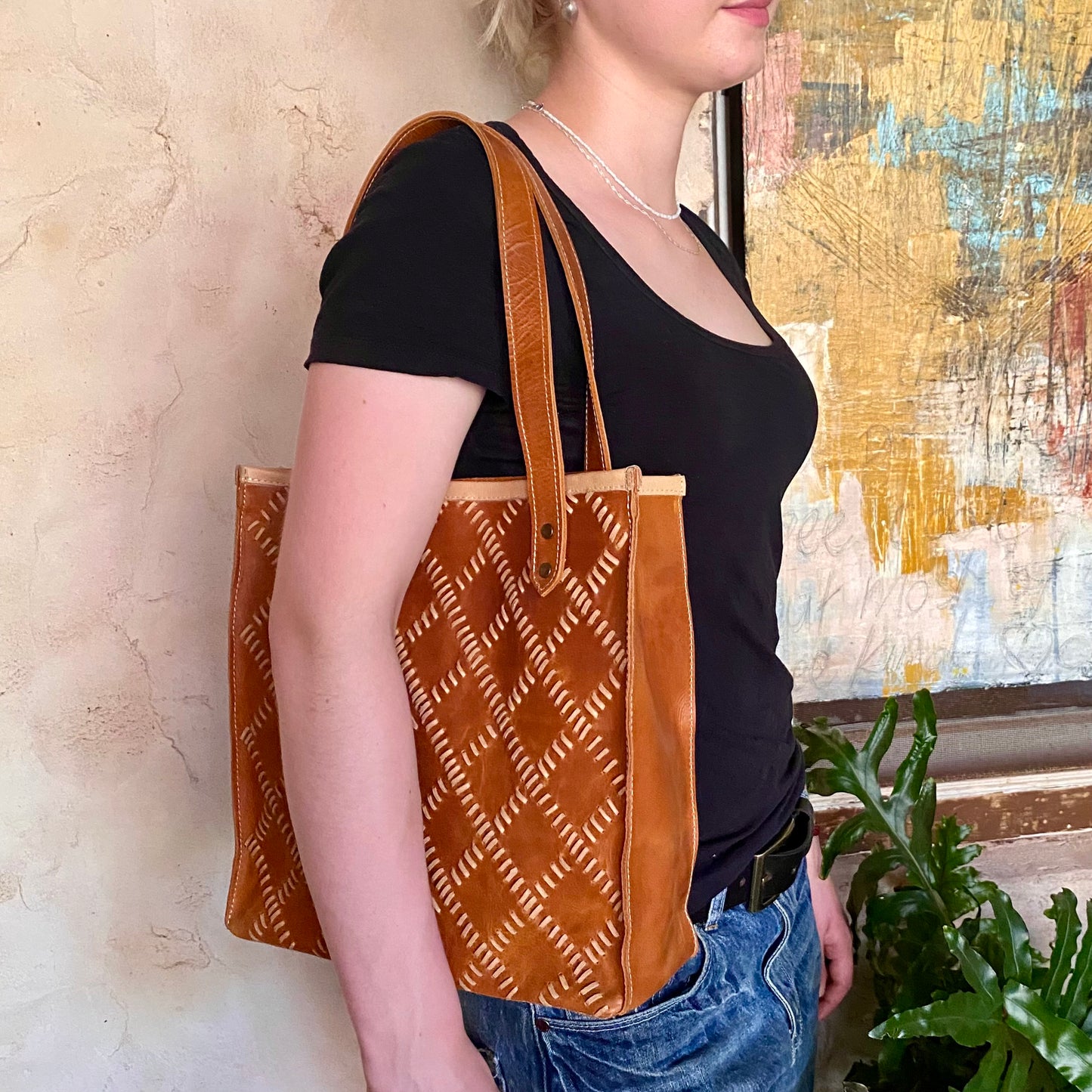 Criss-cross Leather Tote