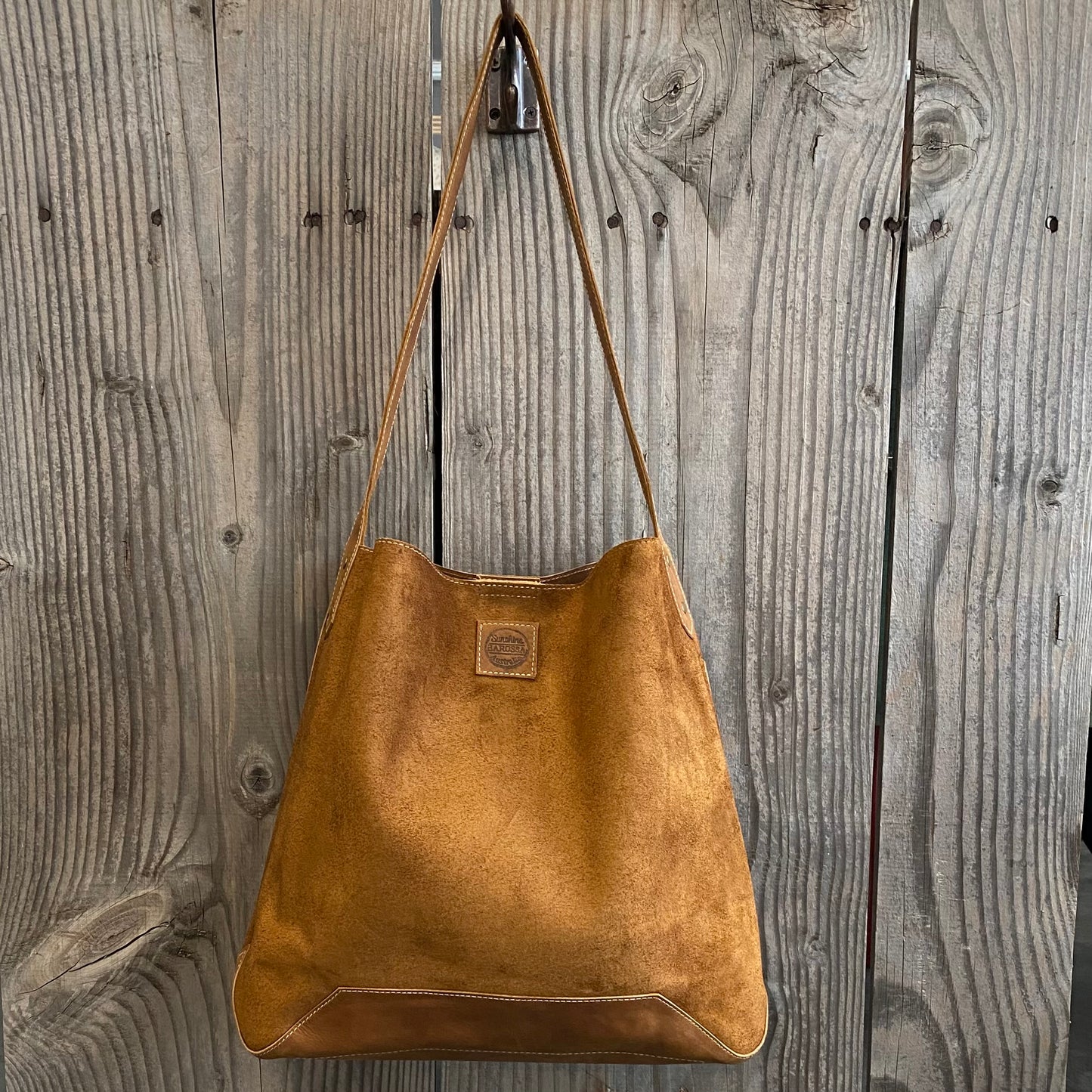 Drink Bottle Pocket Suede & Leather Tote