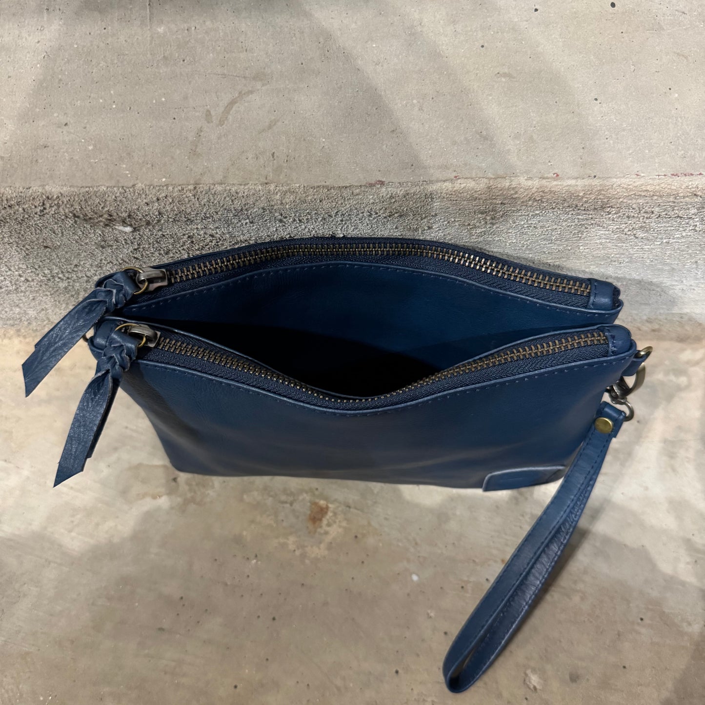 A Leather Double Compartment Clutch