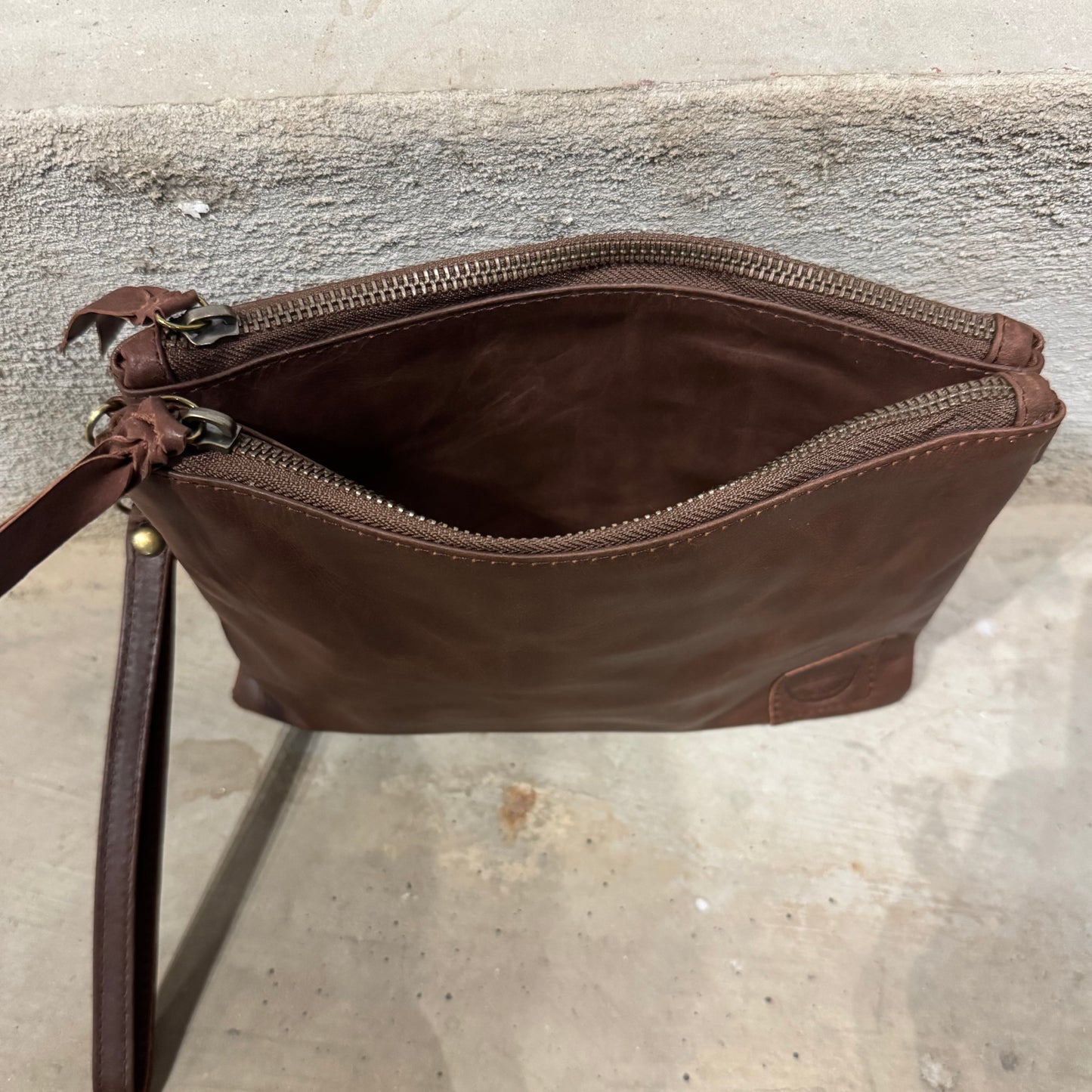 A Leather Double Compartment Clutch