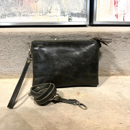 A Leather Double Compartment Clutch