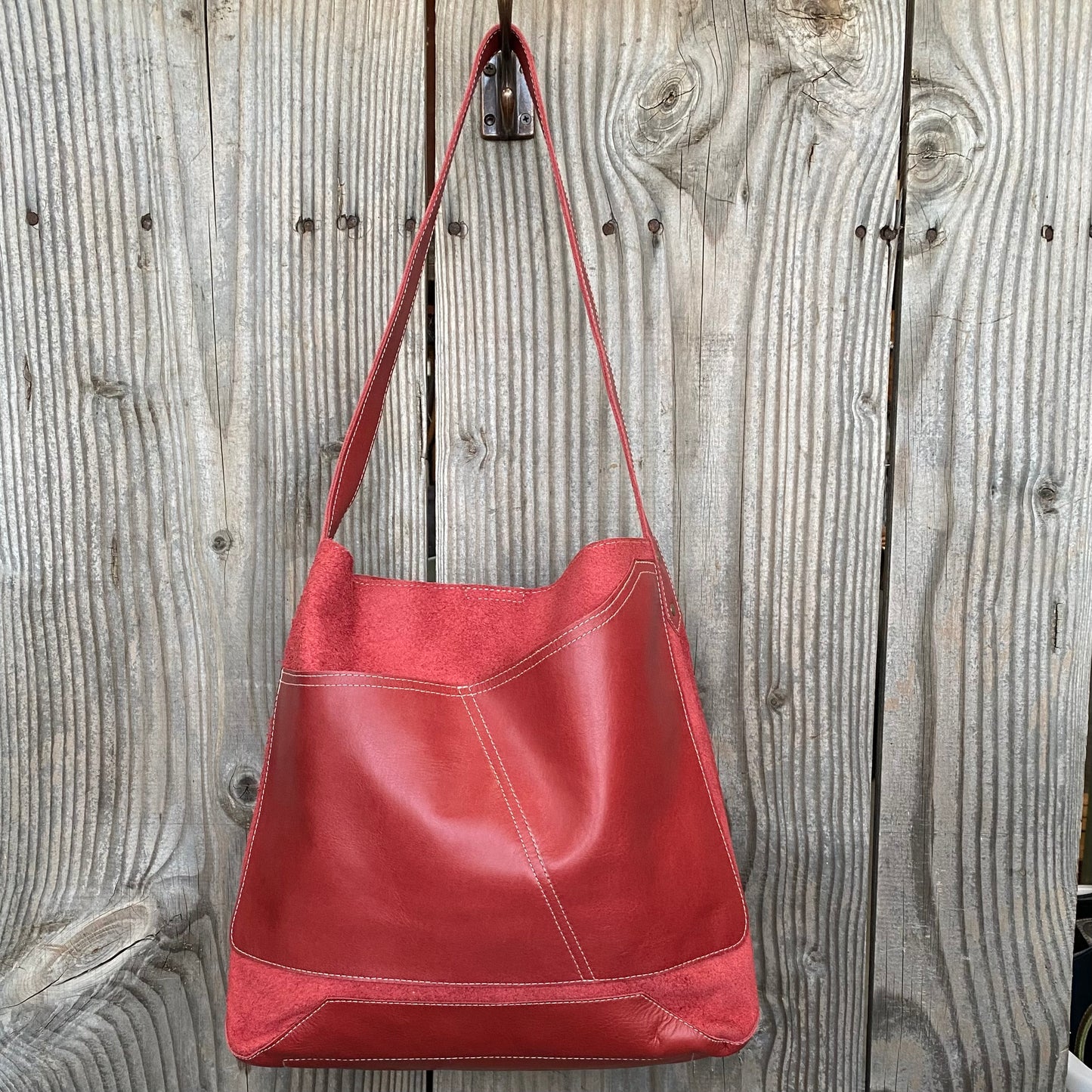 Drink Bottle Pocket Suede & Leather Tote