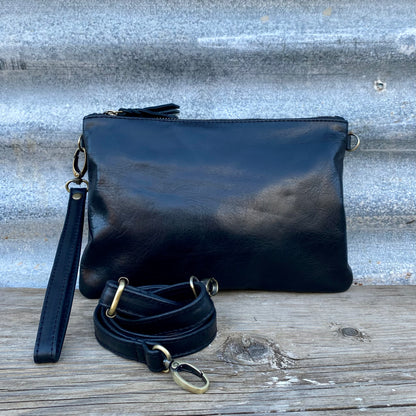 A Leather Double Compartment Clutch