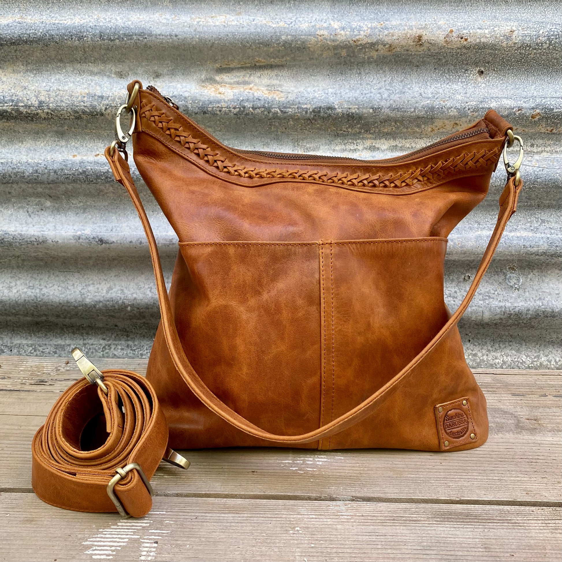 A Two Pocket Leather Bucket Bag