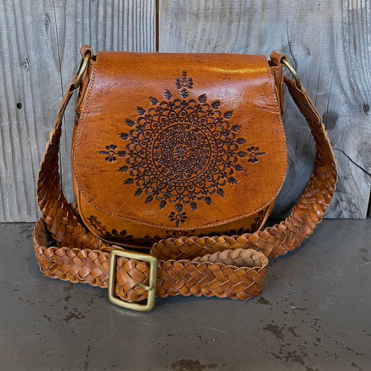 Retro Vibes Carved Leather Handbag