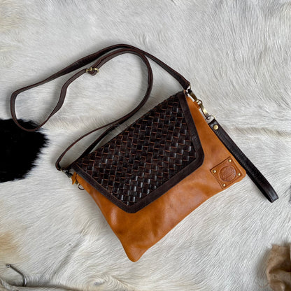 Double Compartment Woven Flap Clutch