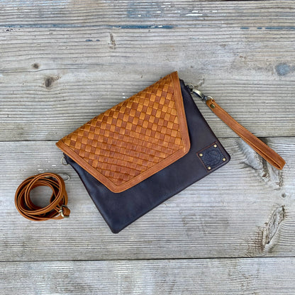 Double Compartment Woven Flap Clutch