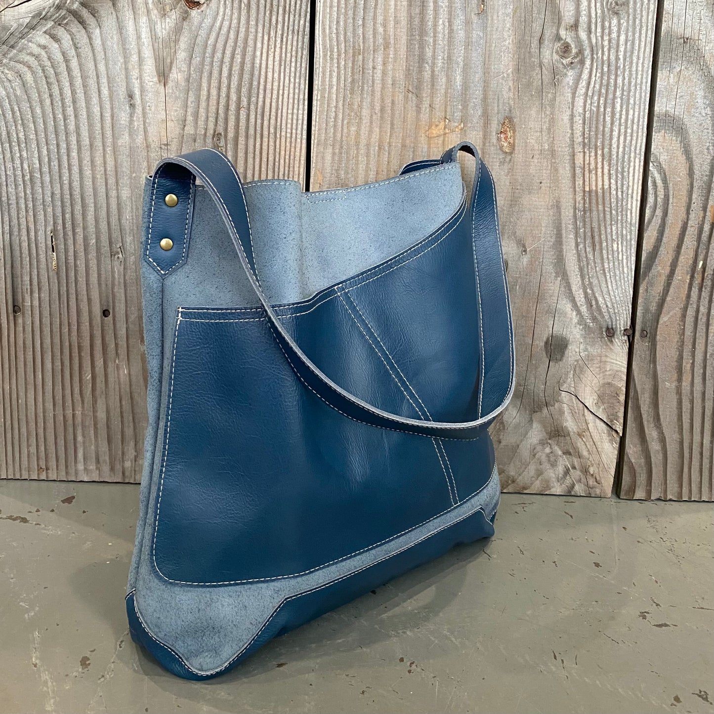 Drink Bottle Pocket Suede & Leather Tote