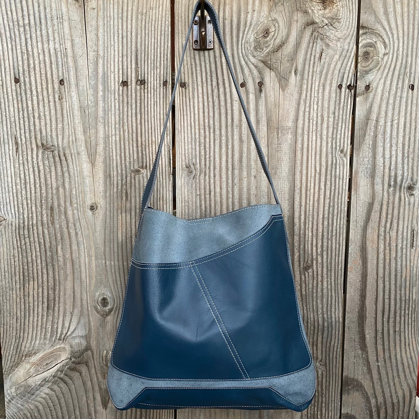 Drink Bottle Pocket Suede & Leather Tote