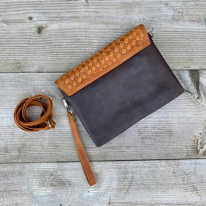 Double Compartment Woven Flap Clutch