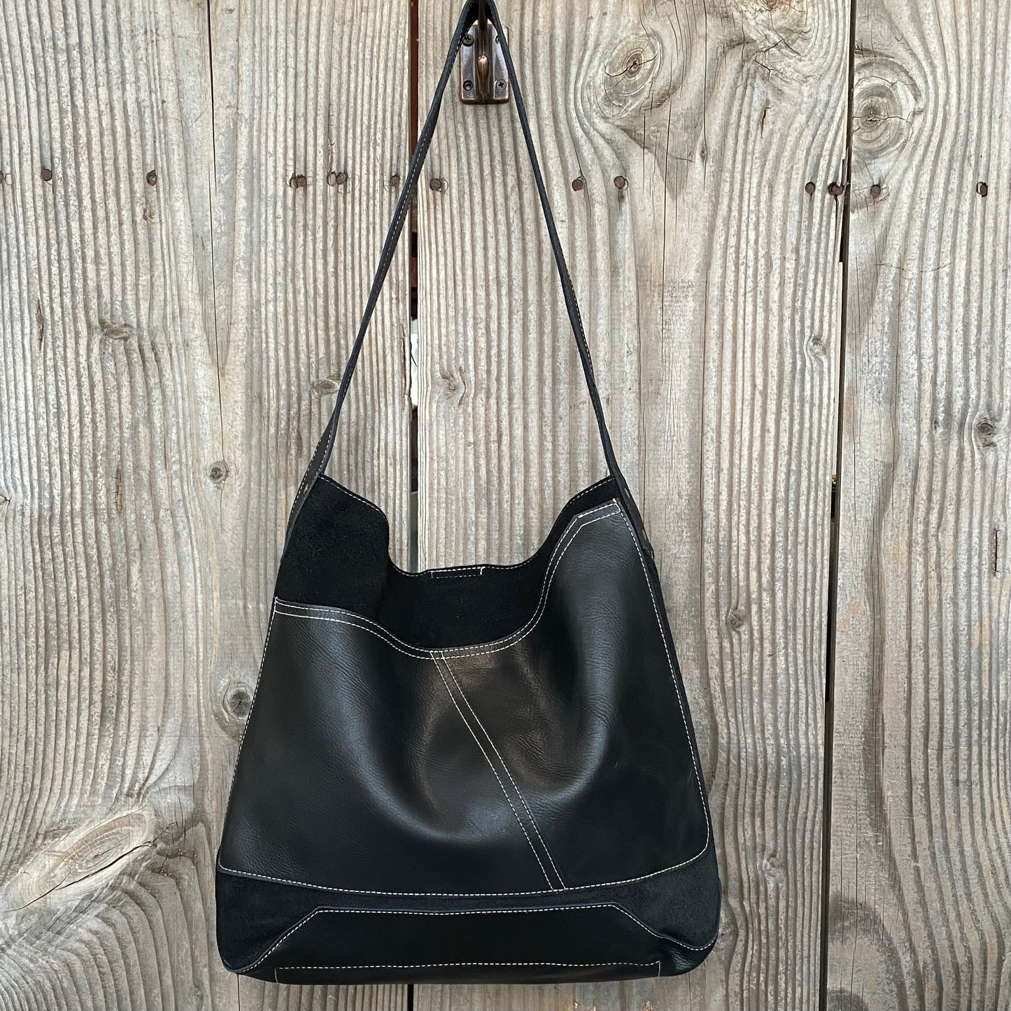 Drink Bottle Pocket Suede & Leather Tote