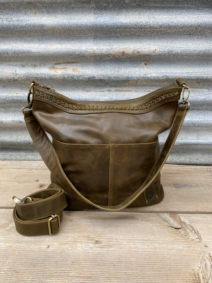 A Two Pocket Leather Bucket Bag